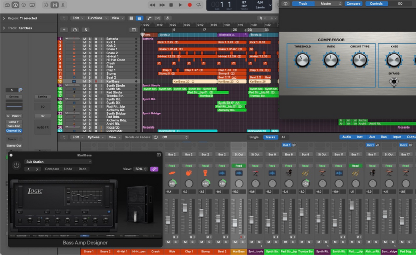 interfaccia grafica del programma di produzione musicale Logic Pro