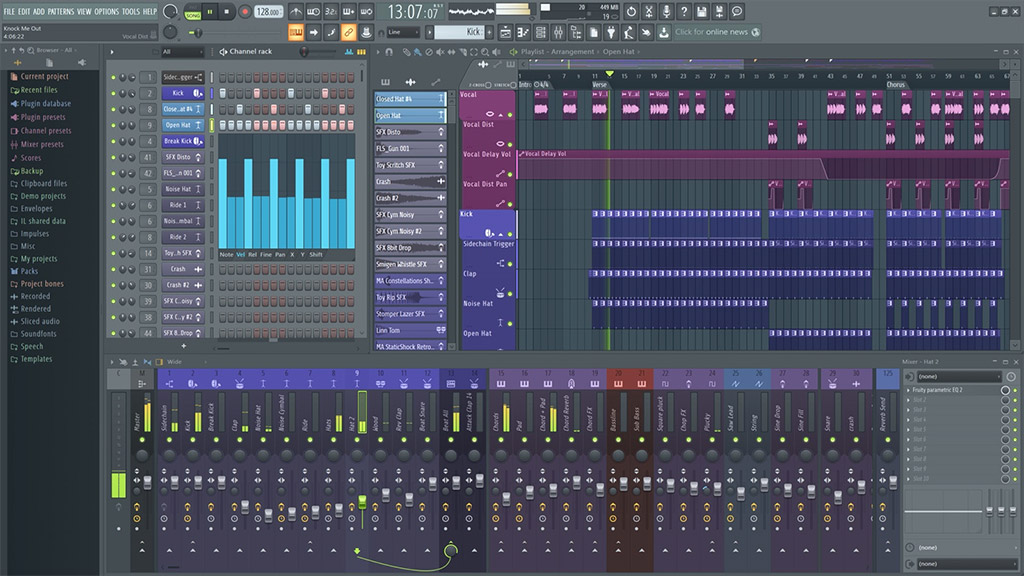 interfaccia del programma FL Studio per producer di molti generi musicali tra cui hip hop rap trap e musica elettronica